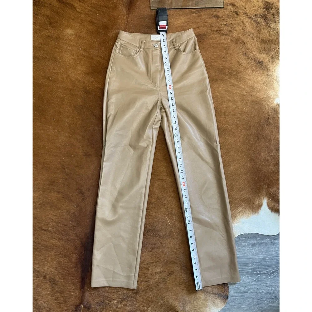 Wilfred Aritzia Tan Brown Vegan Leather High Rise Straight Leg‎ Pants Size 2